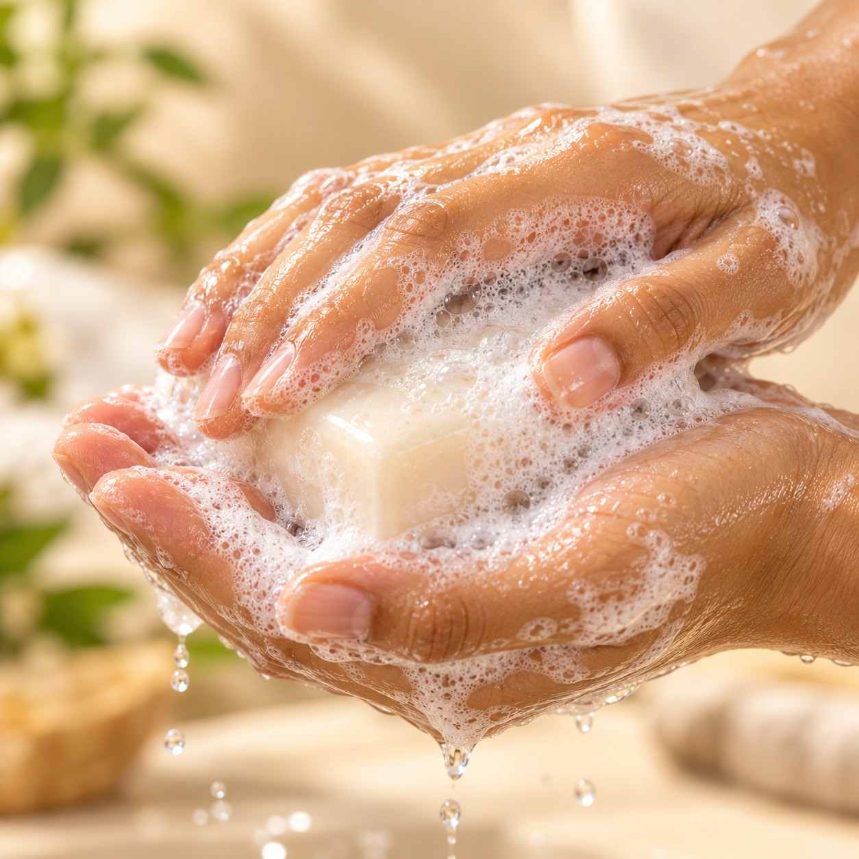 Gently rub the soap to create a rich lather